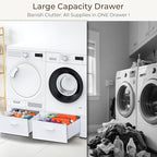 SKM 2 Pack Laundry Pedestals with Drawer - 28" Washer and Dryer Stand, Steel Washing Machine Raiser for Elevation, 14.3 Inches Height, White