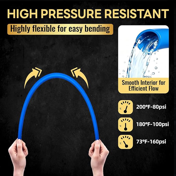 1/2 Inch-100 ft Foskan Blue PEX-B Pipe,Water Tubing with a Pipe Cutter,10 PCS Brass Crimp Fittings & 30 PCS Pex Clamps