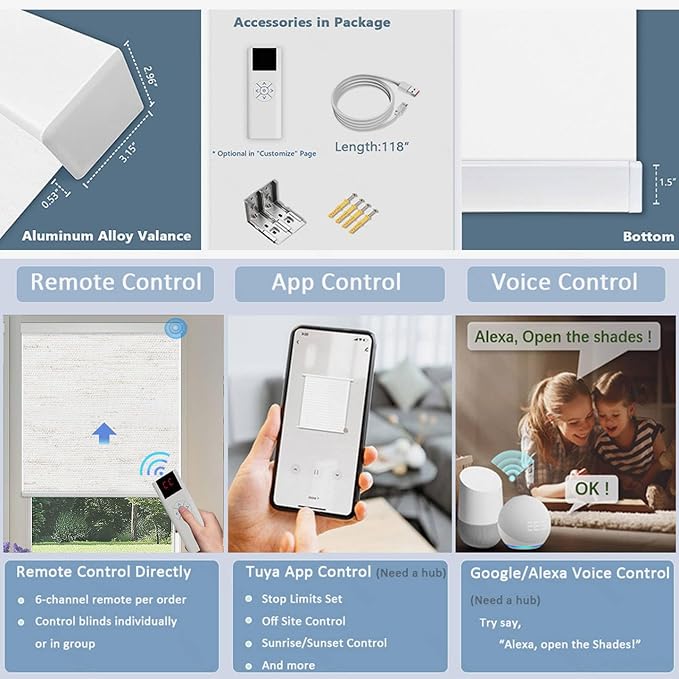 Motorized Blinds with Remote Cordless Automatic Motorized Shades Custom Blinds for Windows Smart Curtains Compatible with Alexa Google Home(Blackout Linen Sandy Beach,W66 x H72in)