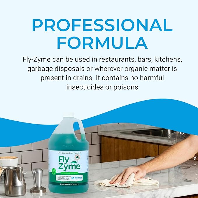 Kinzua Environmental Fly-Zyme, Highly Concentrated Enzyme Drain Cleaner for Pipes, Drain Gel for Fruit Flies, Organic Waste Degrader & Odor Neutralizer, 1 Gallon
