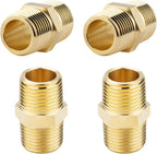 4PCS Hex Nipple 1/2"NPT x 1/2" NPT Male Solid Brass Pipe Fitting, 1/2 inch Brass nipple Male Threaded Pipe Adapter Fittings Equal Nipples Connectors Couplings
