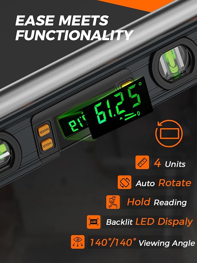 Mecurate 10-Inch Digital Level, Professional Smart Precision Torpedo Level Tool, Bright LCD Display, Audible Alerts, Magnetic Bottom, Dust Water Resistant, with Carrying Case