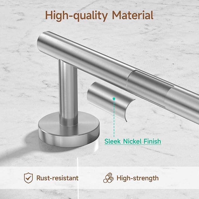 USHOWER Brushed Nickel Bathroom Hardware Set, Modern 18-Inch Towel Bar Set Wall Mounted, Durable SUS304 Stainless Steel Bathroom Accessories Set, 4-Piece