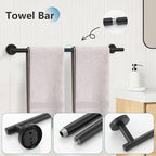10 Pieces Matte Black Towel Bar Set Bathroom Hardware Accessories Set Upgraded Towel Hooks Towel Holder Set for Bathroom Stainless Steel Wall Mounted 23.6 Inch