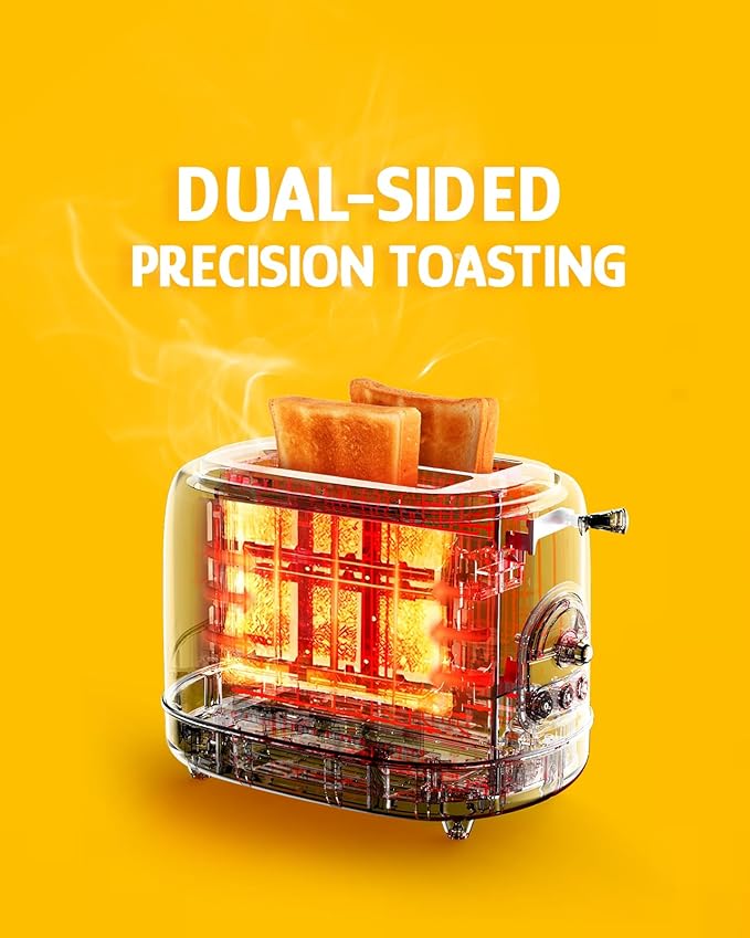 Hazel Quinn X Eduardo Recife Collaboration 2-Slice Retro Toaster, 6 Browning Levels, 3 Functions-Defrost/Reheat/Cancel, Removable Crumb Tray for Easy to Clean, 1.5 Inches Extra Wide Slots