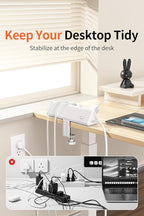 10 FT Desk Clamp Power Strip with 5 AC Outlets & 6 USB Ports PD 40W USB-C Fast Charging, 1250J Surge Protector, Fits 2.6 in top Edge White