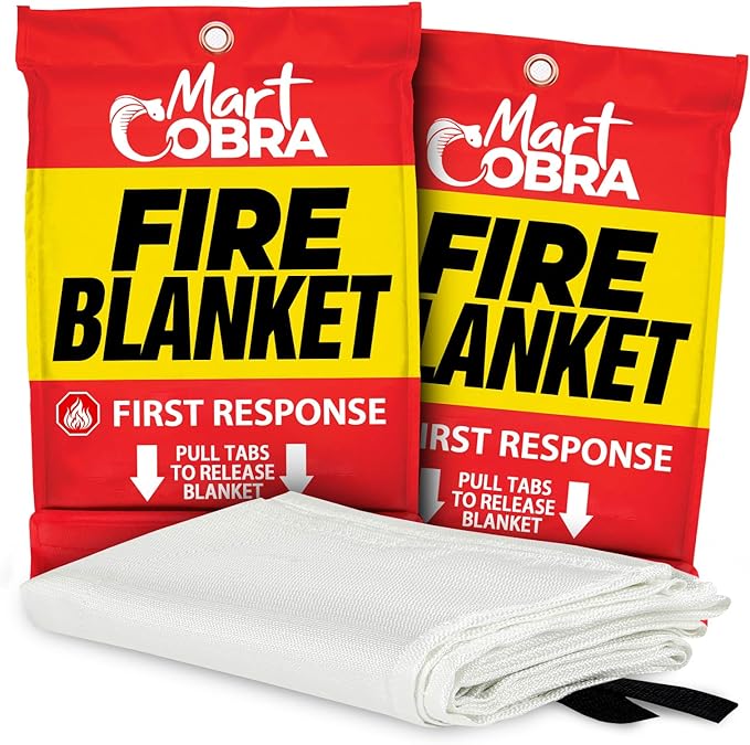 Mart Cobra Fire Blanket 2-Pack – Emergency Fire Suppression for Home & Kitchen – 40"x40" Fireproof Fiberglass Safety Blankets – Heat Resistant & Easy to Use – Smothers Grease & Electrical Fires
