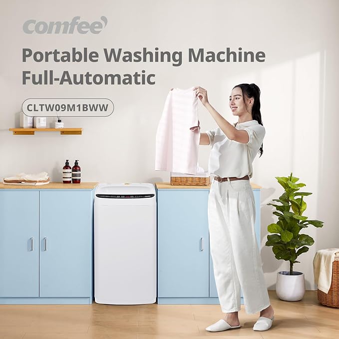 COMFEE' Portable Washing Machine, 0.9 cu.ft Compact Washer With LED Display, 5 Wash Cycles, 2 Built-in Rollers, Space Saving Full-Automatic Washer