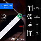 DYSMIO Case of 30 48 inch 32 Watts T8 High CRI Fluorescent Tube Light eco- Friendly Replacement Bulbs with Alto II Technology- 30 Pack, 4000K - Cool White