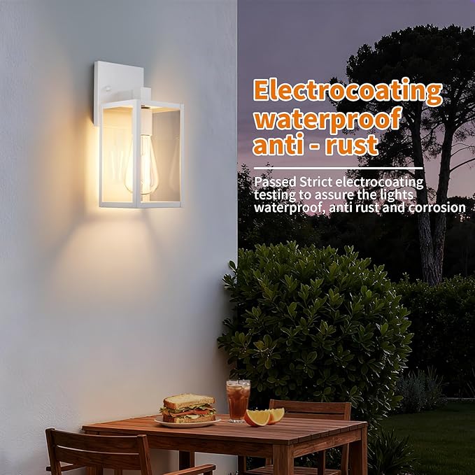2 Pack White Exterior Lighting Fixtures Wall Mount, Outside Front Porch Lights for House, Outdoor Lantern Lamp, Waterproof Wall Sconce Lights, Coach Light for Garage Entryway