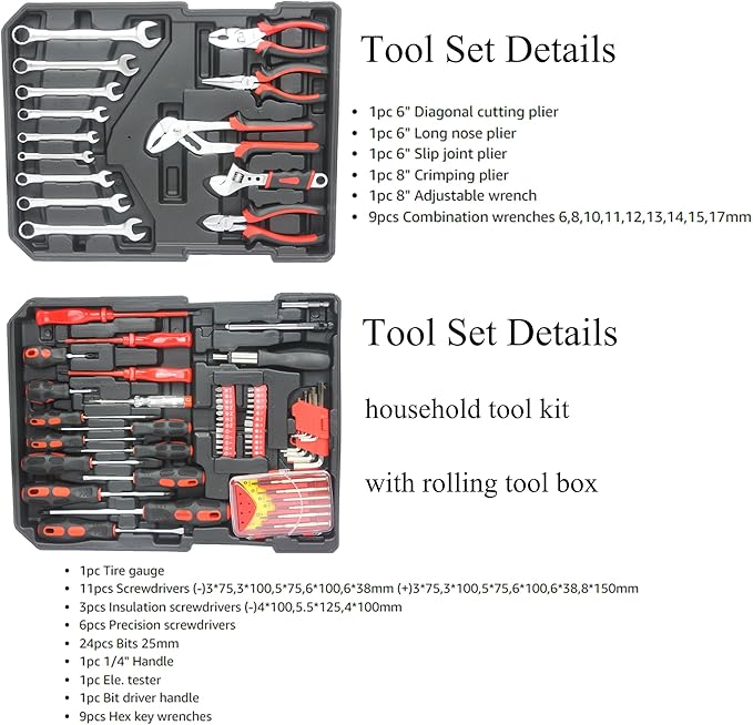 Campfun 899PCS Household Tool Kit with Complete Hand Tools, Mechanic Rolling Tool Set for Home & Auto Repair, White