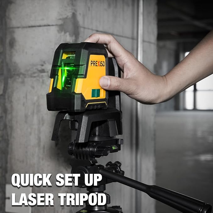 PREXISO Laser Level with Tripod - 100Ft Rechargeable Dual Modules Line Laser, Self Leveling Wide Angle Cross Leveler Tool for Construction, Floor Tile Renovation with Magnetic Base, Target Plate, Bag