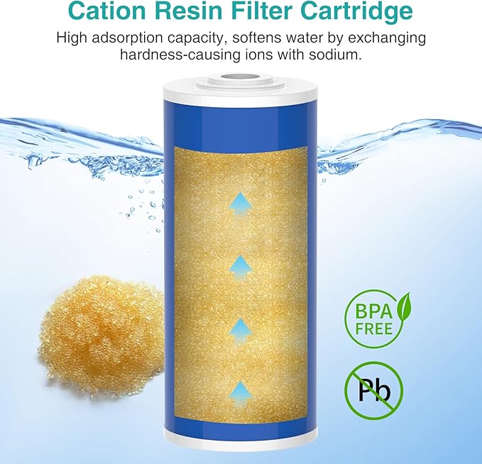 SimPure 10" x 4.5" Cation Exchange Resin Filter, Whole House Water Softening Cartridge for DB10P, DB10C (6 Pack)