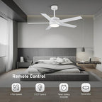 52 Inch Modern Ceiling Fan Light with Remote Control, Reversible DC Motor, Stepless Dimmable, Noiseless Modern Ceiling Fan for Indoor Use, White