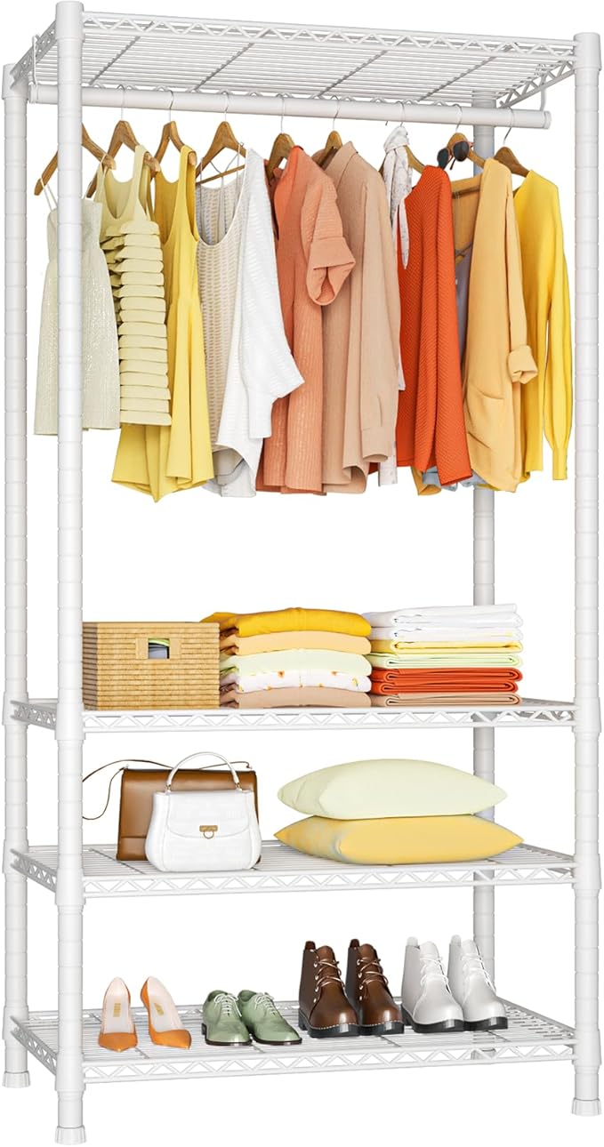 Ulif H2 Heavy-Duty Portable Closets, 4-Tier Freestanding Garment Rack Suit for Small Space and Corner, Closet Organizer System Portable Closet Wardrobe, Max Load 500 LBS, White