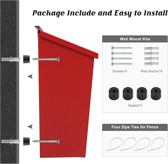 KYODOLED Wall-Mount Mailbox, Large Capacity Mail Box, Galvanized Steel Rust-Proof Metal Post Box, Mailboxes for Outside,15.7"x9.9"x4.9" Red