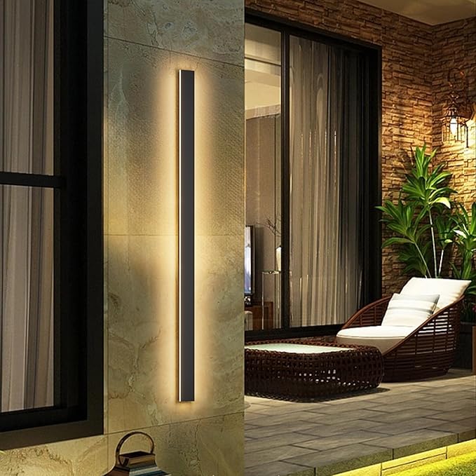 Aipsun Porch Wall Lights 59inch Long Strip Modern LED Outdoor Wall Light Fixture, 1 Pack Black Wall Mount Lighting Sconce Exterior Lights Wall Sconce 3000K for House Living Room Corridor