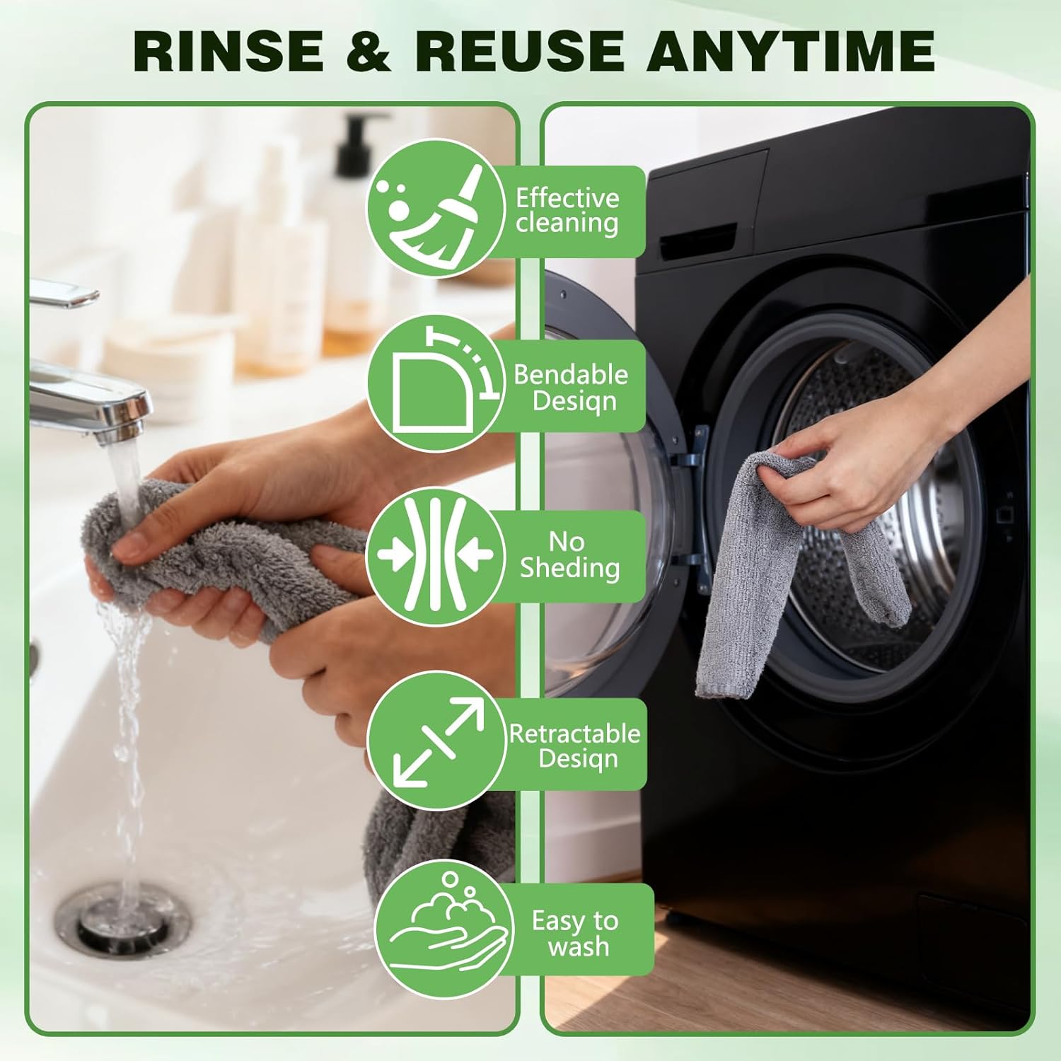 Retractable Gap Dust Cleaning Tool with 2 Microfiber Dusting Cloths,Flat Duster with Extension Pole,Extendable Microfiber Duster with Bendable & Removable Head,Reusable Washable Dusting Wand