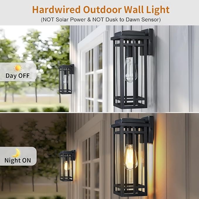13.8'' Outdoor Wall Light Fixtures 1 Pack, Black Porch Lights Outdoor Lighting for House, Exterior Lighting Fixtures Wall Lanterns, Waterproof Modern Outside Sconce Lights for Patio Garage (No Sensor)