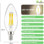 Depuley LED Light Bulbs E12: 24-Pack Candelabra Light Bulb 4W Candle Bulb Equivalent 40W - Edison Vintage Bulbs Daylight 5000K C35 Clear Bulb 500 LM 80+CRI Non-Dimmable