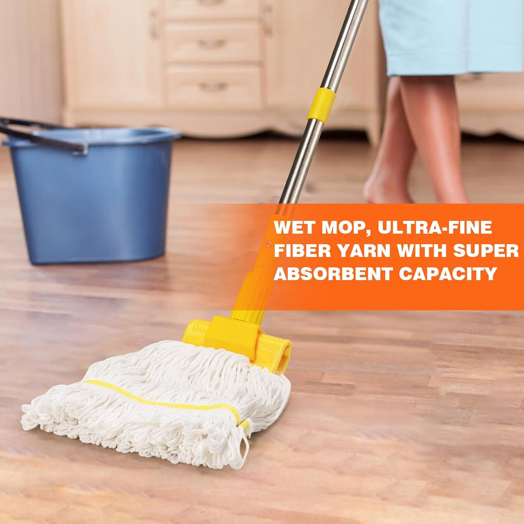 Professional Commercial Heavy Duty Mop,Clip Type Mop with 48" Long Handle,Cotton Wet Industrial Mops for Floor Cleaning,Home,Kitchen,Office,Garage and Concrete Tile Floor