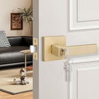 EHOMEWARE 1 Pack Gold Door Handles, Entry Door Levers with Keys, Not Keyed Alike - Interior Door Lever Door Handle with Modern Contemporary Design for Home Bedroom or Living Room