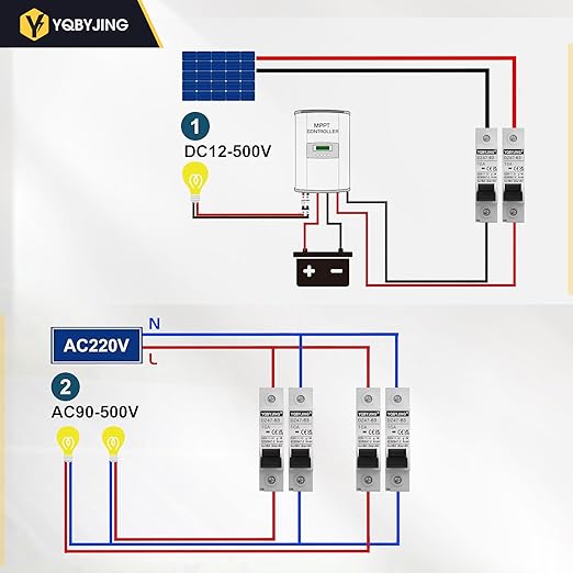 DC Circuit Breaker 16 Amp Solar Panel Disconnect Switch 12V-500V 1 Pole Miniature Solar Circuit Breaker for Outdoor PV Homes Battery, AC 110V DIN Rail MCB