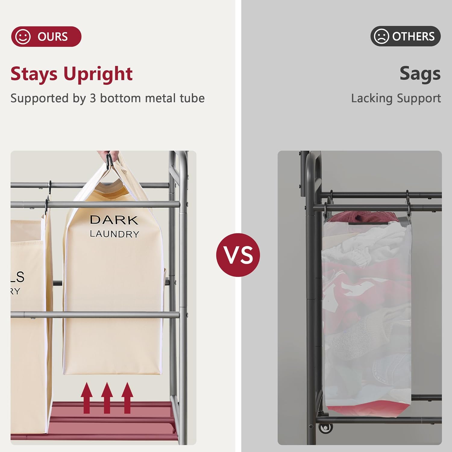 Tajsoon Laundry Hamper with Hanging Rack, Laundry Sorter 4 Sections, 4 Basket Butler with Lockable Wheels and Removable Bag, Rolling Laundry Cart for Bedroom, Beige