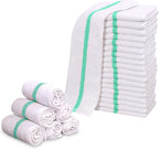 GOLD TEXTILES New Cotton Blend White Restaurant Bar Mops Kitchen Towels (120, Green Stripe)