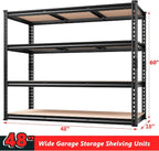 REIBII 48" W Garage Shelving Heavy Duty, 2000LBS Storage Shelves, 4 Tier Adjustable Metal Shelves for Garage Shelving Sturdy Industrial Shelf, Easy Assemble, 48" W x 60" H x 18" D