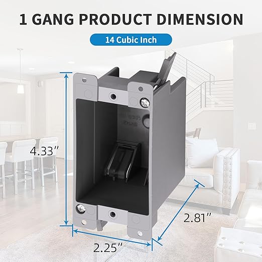50 PK Old Work Electrical Outlet Box 1 Gang, 14 Cubic Inch Plastic Remodel Drywall Junction Boxes, ETL Listed to UL514C and UL263, Fire Rated for Two Hours