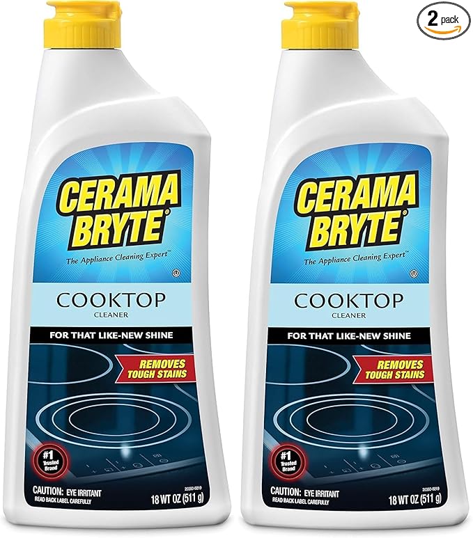 Cerama Bryte Removes Tough Stains Cooktop and Stove Top Cleaner for Glass - Ceramic Surfaces, 18 Ounces, 2 Pack