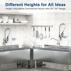 Height Adjustable Commercial Sink Faucet: BESTJEEF (25-32 inch) 8 inch Center Wall Mount Industrial Kitchen Faucet with Pre Rinse Sprayer - Ideal for Restaurants Cafes Bakery Canteens Cafeterias