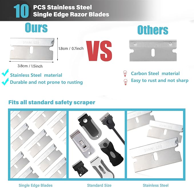 Gomake Razor Blade Scraper Tool with Blade Storage Container, Glass Cooktop Stove Scraper with 10PCS Stainless Steel Blades for Glass Clean,Paint,Old Label,Decal Sticker,Adhesive Remover