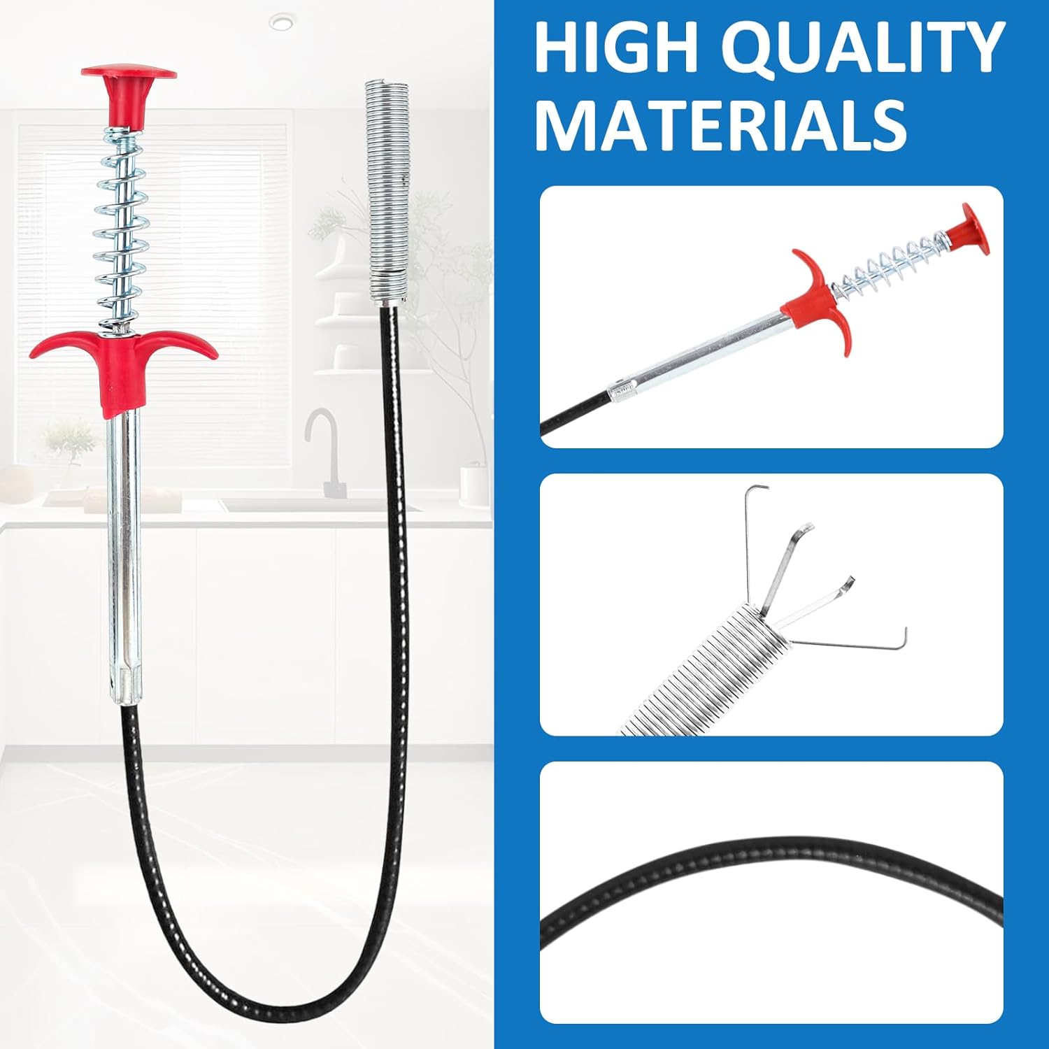 Drain Snake Hair Drain Clog Remover Tool, Sink Cleaner for Toilet Sewer Shower Kitchen Bathroom Tub Clogged Opener Cleaning Tool (35.5 Inch)