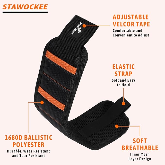 Magnetic Wristband for Tools Gifts, Tools Belt with 15 Powerful Magnets for Holding Screws Nail, Cool Gadgets Gifts for Men, Dad, Husband, Birthday and Christmas, Perfect Stocking Stuffers