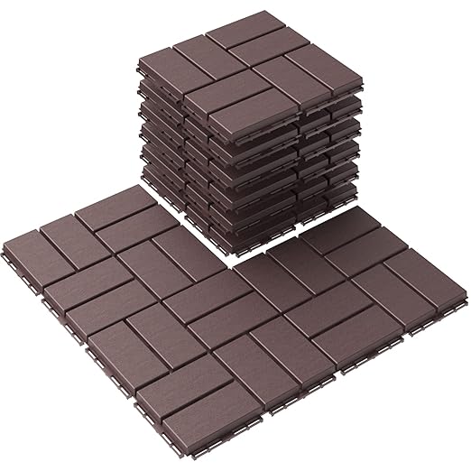 Goovilla Plastic Interlocking Deck Tiles, 9 Pack Outdoor Patio Flooring, 12"x12" Interlocking Decking Tile Outdoor All Weather Use, Waterproof Patio Pavers for Pool Balcony Backyard Porch, Dark Brown