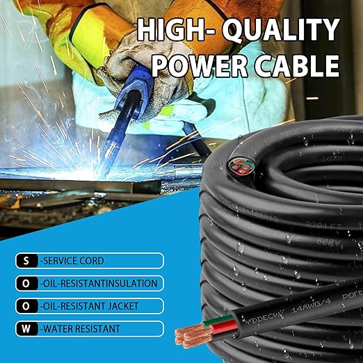 25ft 14/4 14 AWG Portable Power Cable (4 Conductor) - SOOW 600V 14 Gauge Electric Wire for Motor Leads, Portable Lights, Battery Chargers and Machinery - 4 Conductor - 25 Feet Electrical Cord