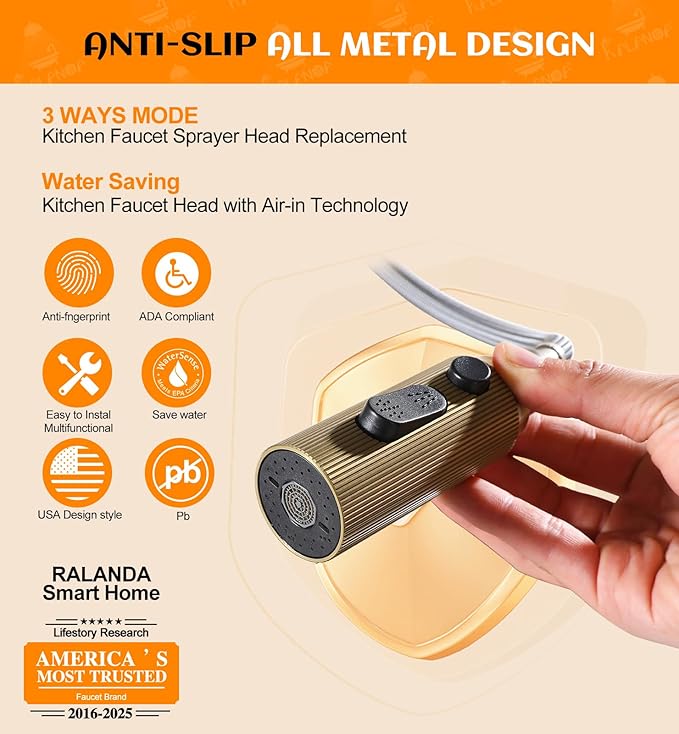 Black and Gold Kitchen Faucet- High Arc Single Handle Stainless Steel Sink Faucet with Pull Down Sprayer- 3 Spray Mode, 1.8 GPM High Flow fit for 1/3 Hole with 10" Deck Plate