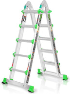 Ladder, Multi Position 5 Step Ladder Extension, 17 Ft Anti-Slip A Frame Compact Folding Ladder, 330LBS Adjustable Telescopic Aluminum Ladders for Home Stairs Roof Outdoor, Escaleras para Casa