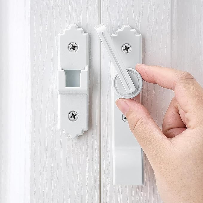 180 Degree White Barn Door Lock, Flip Gate Latch with Handle, Heavy Sliding Door Latches, Door Security Sliding Latch Lock for Cabinets, Bathroom, Garden, Window, Garage