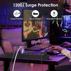 JUNNUJ Heavy Duty Power Strip Wall Mount, 20 Amp Surge Protector 1200J Metal 8 Outlet Under Desk Mounted 20A, Garage Power Table Socket Industrial Outlets 6-20R T-Slot, Black-15FT 12AWG Extension Cord