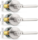 Probrico Privacy Door Handle Lever Satin Nickel Bed/Bath Door Levers Intrior Lockset Keyless Privacy Handles (3 Pack)