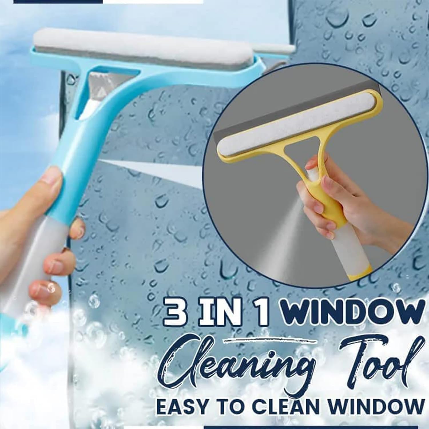 3 in 1 Spray Squeegee, Window Squeegee with Spray 3 in 1 Window Squeegee Cleaner, Easy to Clean Without Streaks for Car, Home, Kitchen Window (Yellow)