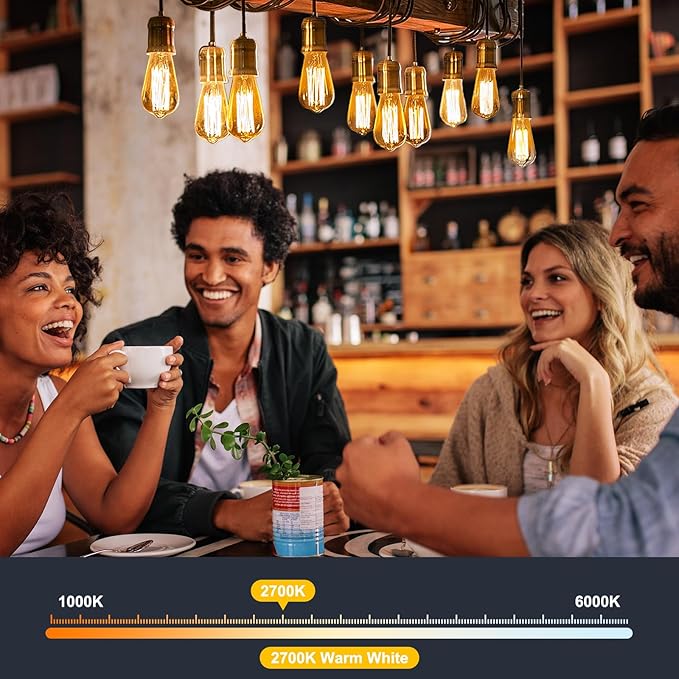 Brightown 6 Pack LED Edison Light Bulbs, 6W, Equivalent 60W, High Bright 2700K Warm White,750 Lumens, Non-Dimmable, E26 Base ST58 Antique Filament Bulbs with 80+ CRI for Ceiling Fan Bathroom Porch