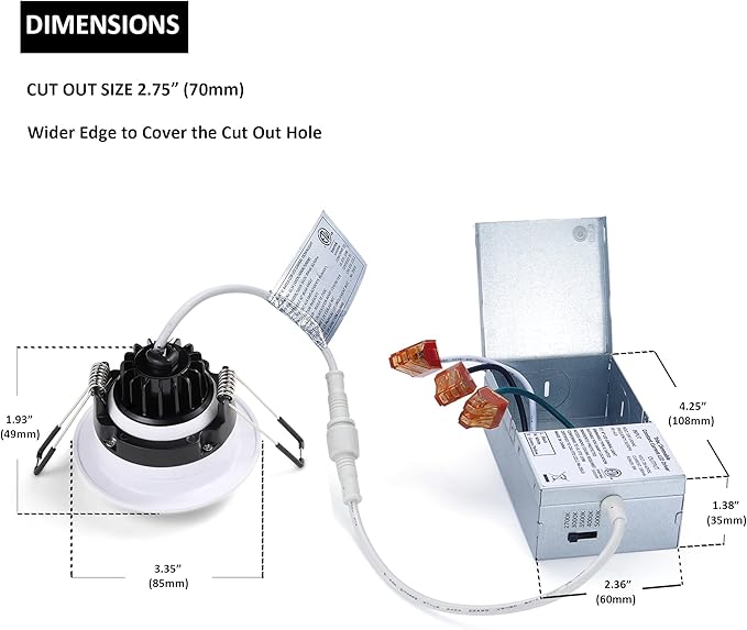 Canless Recessed Gimbal Downlight Rotatable-Spotlight 5 CCT 3 Inch Eyeball Ceilling Potlight, Dimmable Recessed Lights Fixture with Junction Box, 8W CCT Adjustable, White Round Trim, 6 Pack