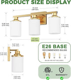 DORESshop 17 Inch Bathroom Light Fixtures, 3-Light Brass Bathroom Lighting Fixtures Over Mirror with Milk Glass Shade, Vanity Lights for Living Room Bedroom