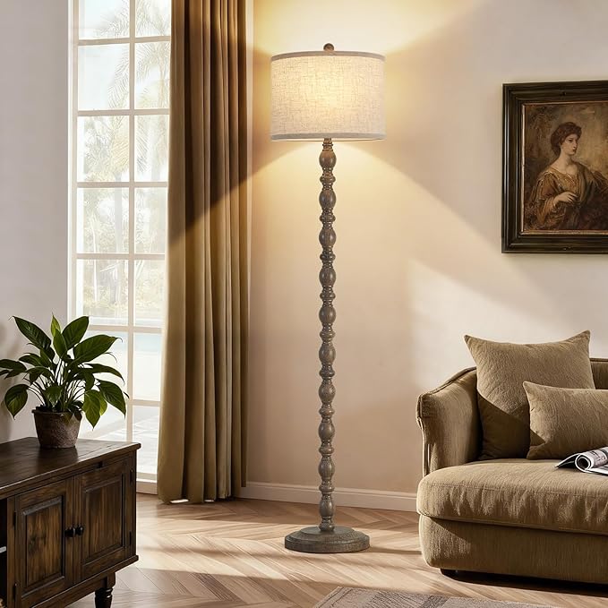 Luvkczc 62" Floor Lamp,3-Color Temperature Farmhouse Standing Lamp, Retro Rustic Tall Floor Lamps with Rotary Switch, Resin Standing Lamp for for Living Room,Bedroom,House, Office(Grayish Brown)