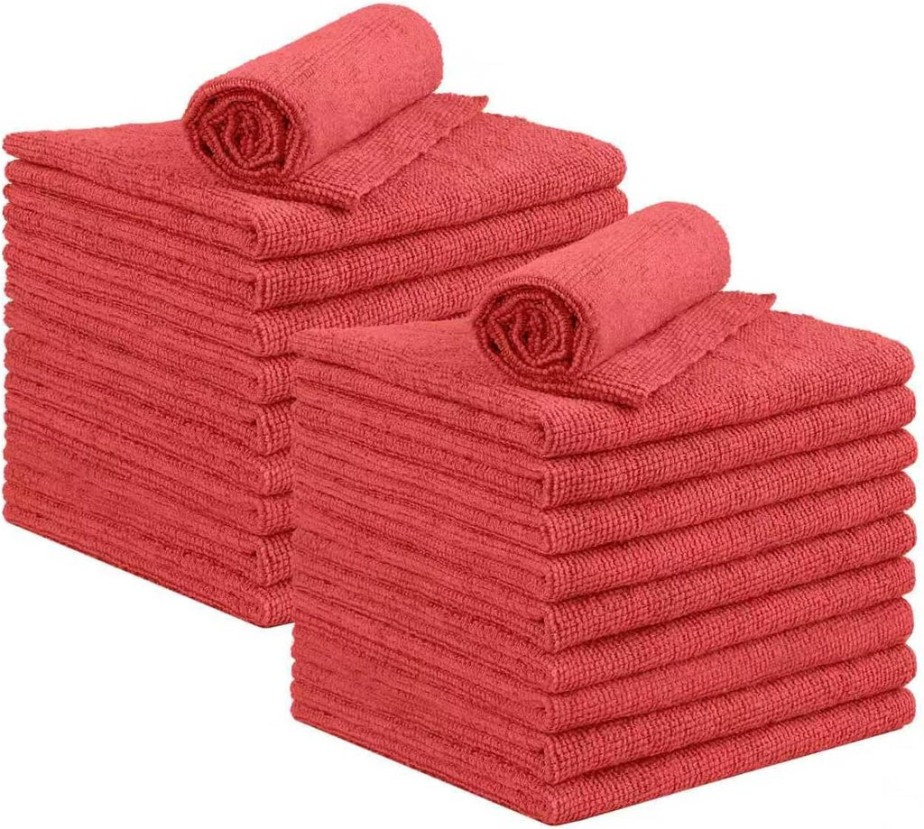 Shop Towel Rags, 20 Pack Reusable Shop Rags Bulk Microfiber Cleaning Cloth Lint Free Cleaning Towels for Car Kitchen Automotive Bar Mechanic Restaurant Garage, 11.5"x 11.5", Red