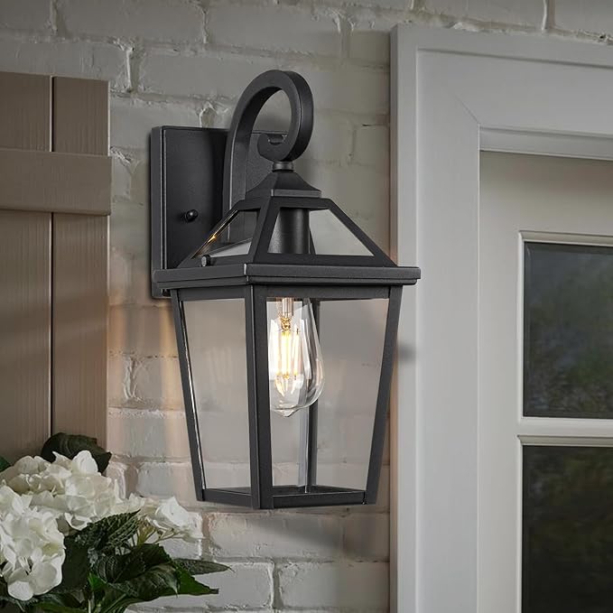 Colonial Outdoor Light Fixture Wall Mount, Exterior Light Fixture Wall Sconces with Clear Glass for Front Porch, Waterproof Outdoor Wall Lantern in Black Finish for House, Doorway, Garage, Patio